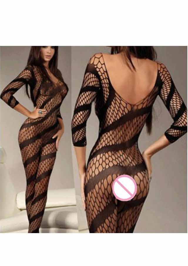 Striped Fishnet Crotchless Bodystocking